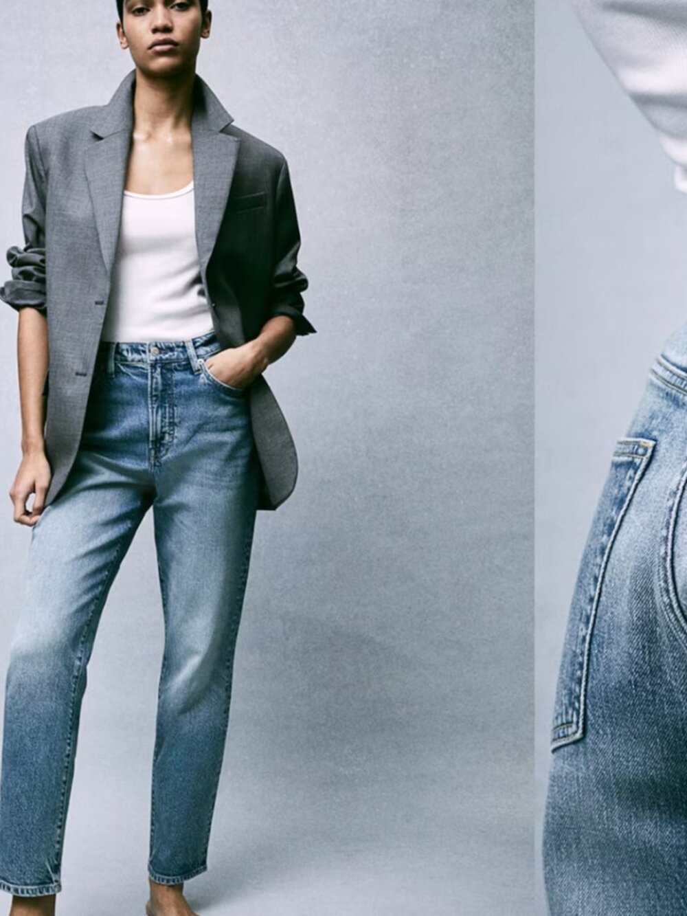 H&M Ultra High Waist Mom Jeans Buttonfly Blue Light Wash 0 / 24"